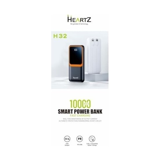 Prime H32 10000 Mh Pd 20W ve USB 22.5W Fast Hızlı Şarj Dahili Type C ve Lightning Kablolu Dünya Standartlarına Uygun Polymer Batarya Birebir Amper LCD