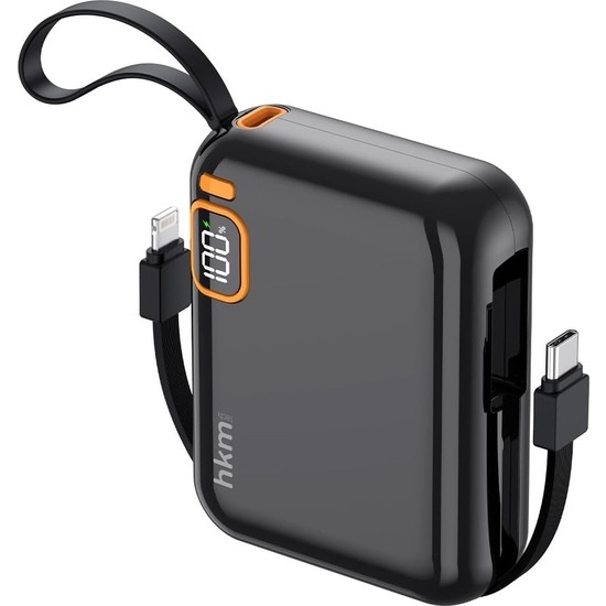 Prime Power Duo 10.000 Mah 20W, Pd 20W Hızlı Şarj Destekli, Type-C ve Lightning Kablolu Powerbank, Siyah