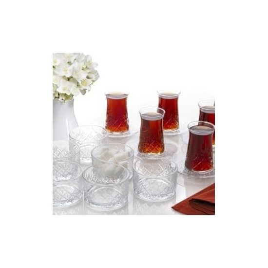 Çelik Ticaret Heybeli Çay Bardağı Takımı ve Çerezlik Kase Tatlı Sunum Seti 6 Kişilik