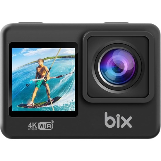 Die Grup Tr Pulse 1 Wi-Fi 4K 30FPS Ultra Hd Aksiyon Kamerası Çift Ekranlı 30 Metre Su Geçirmez Kılıflı Vlog Bisiklet Motosiklet Kask Kamerası Siyah (Siyah)