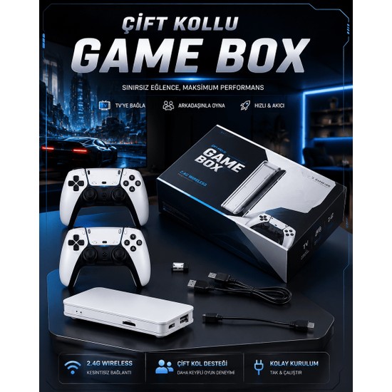 Dolozena 4K 3D Hd Görüntü Kaliteli Kablosuz Çift Kollu 20.000 Oyunlu Retro Oyun Konsolu Tv Box