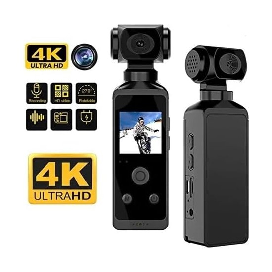4K Ultra Hd Aksiyon Kamerası 270° Geniş Açı Döner Klips Su Geçirmez Kılıf Wifi Kamera