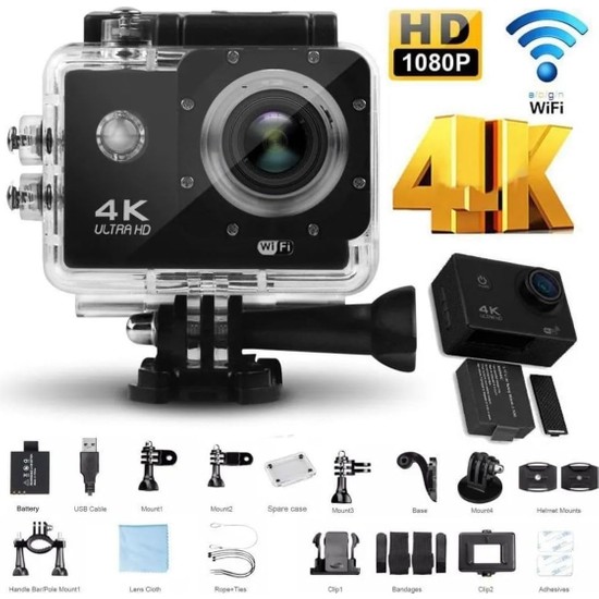 Die Grup Wifi Li Aksiyon Kamera 4K Ultra Hd 1080P Spor Dalış Motorsiklet Kask Kayak Doğa Avcı Kamerası Mavi 4kwifi