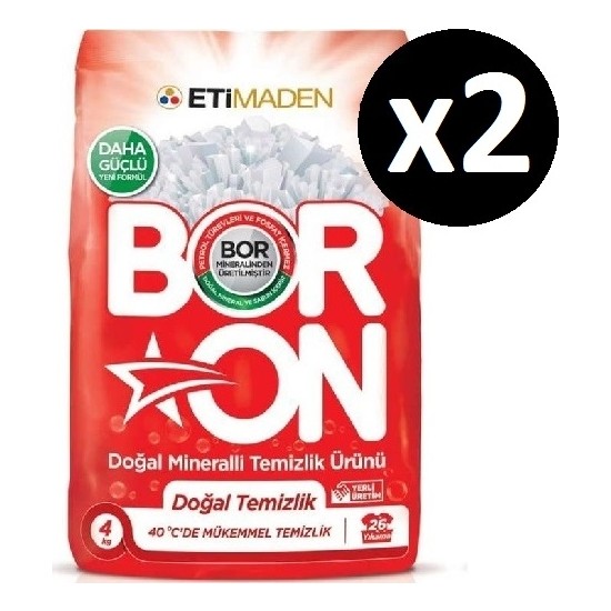 Boron Doğal Mineralli Temizlik Ürünü Doğal Temizlik 4 kg x 2 Adet  Beyazlar İçin 52 Yıkama