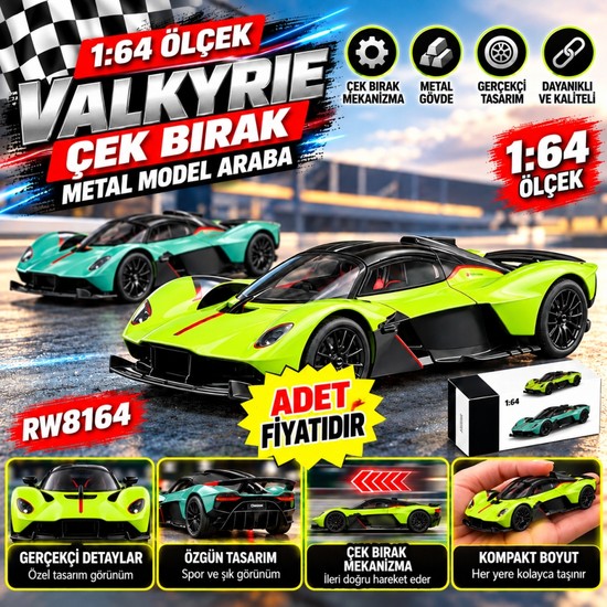 Bezos RW8164 1:64 Aston Marton Valkyrıe Çek Bır.ara Metal Model Araba (Adet Fiyatıdır)
