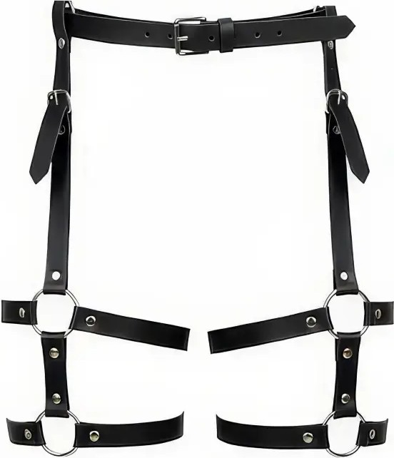 Motto10 Butik Siyah Jartiyer Harness Deri Tokalı Metal Halka Detaylı - APFT758