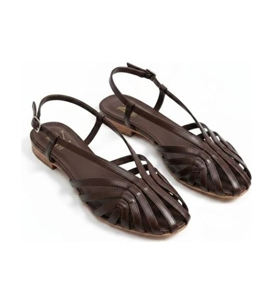 Ne&Ve Shoes Altın Deri Biye Kadın Günlük Sandalet görsel 2