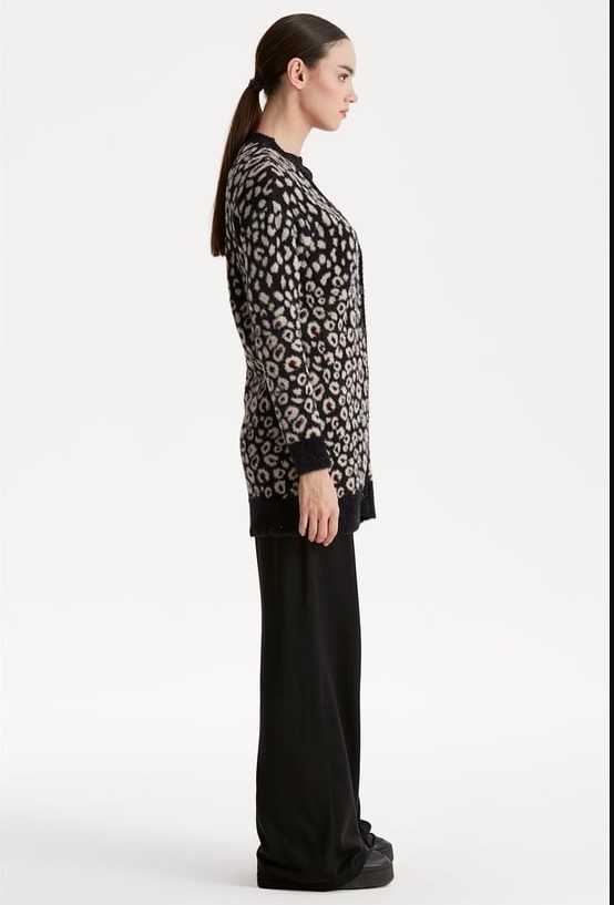 Belirtilmemiş 21264 Leopar Desenli Mink Triko Hırka görsel 5