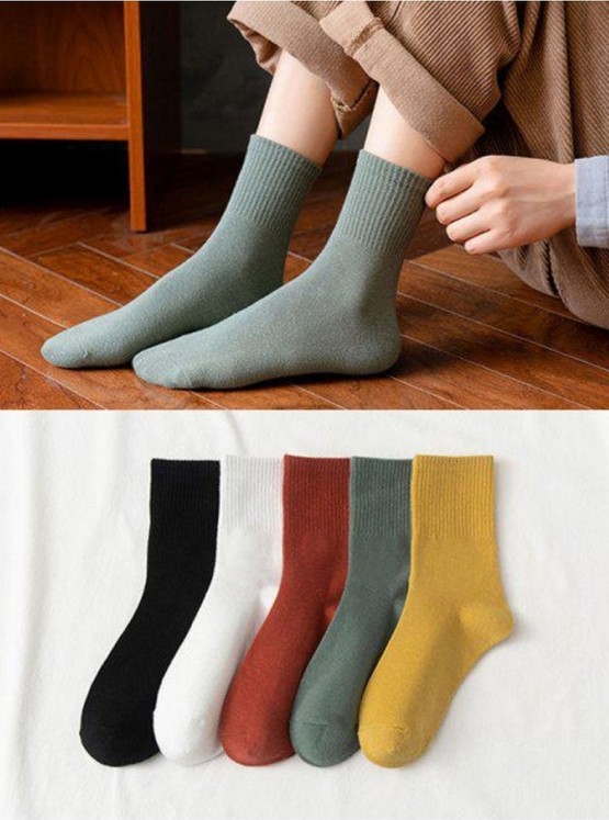 Okavango Unisex Renkli 5 Çift Kolej Çorap Seti, Uzun, Kadın Soket Çorap, Desenli Kadın Çorap, Renkli Desenli Kadın Çorap, Kız Çorabı (36-41)