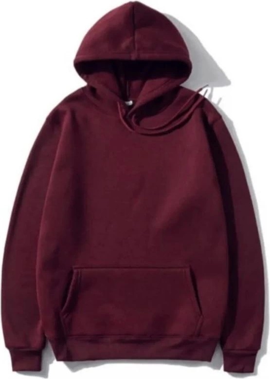 Tarz Yeri Kadın 3 Iplik Pamuklu Kapüşonlu Kanguru Cepli Düz Hoodie Sweatshirt - Bordo