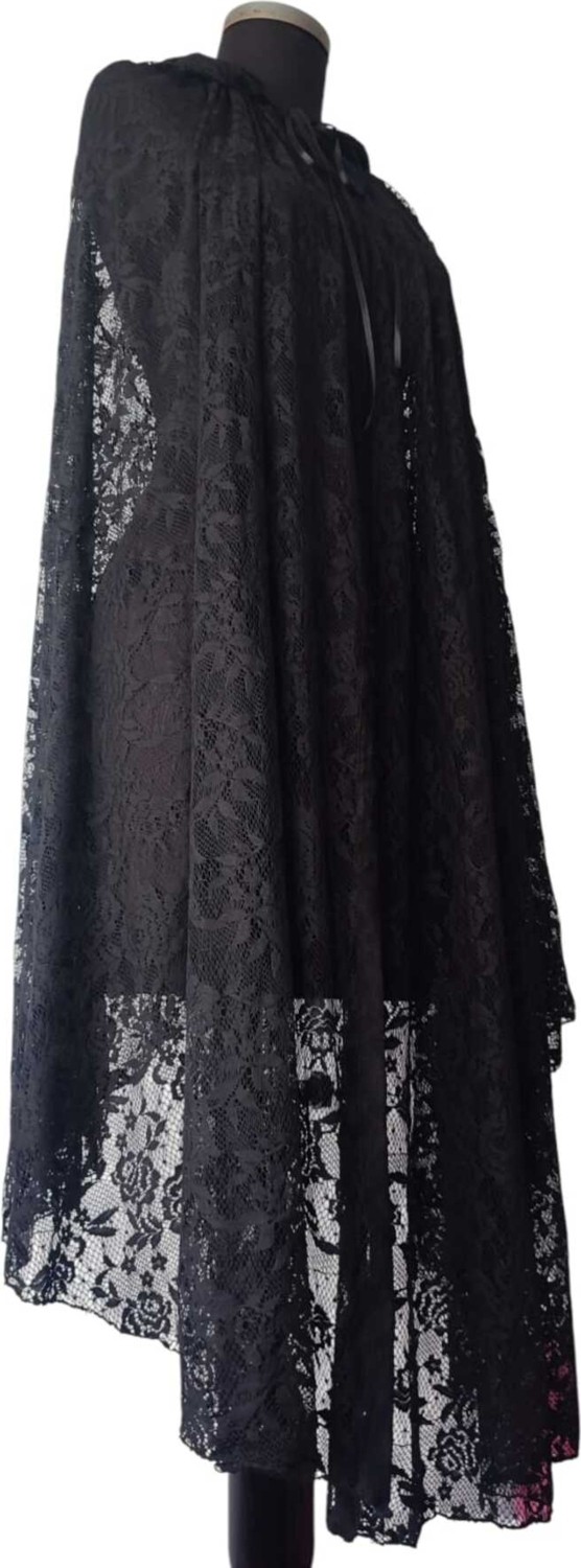 Moda Nur Pelerin, Kapşonlu Pelerin, Dantelli Lez Kumaş ,siyah Renk Pelerin, Gelin PELERIN.110 cm görsel 2