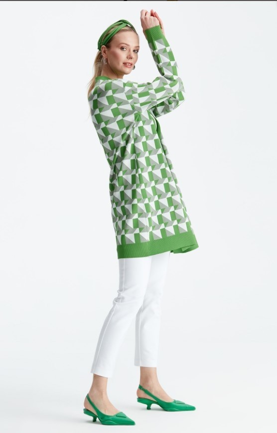 Belirtilmemiş 21153 Geometrik Desenli Rayon Hırka görsel 6