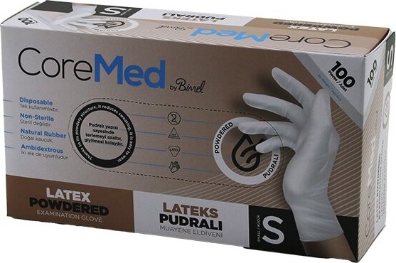 TeknoKapsül Coremed Bimel S Beden Pudralı Muayene Eldiveni 100LÜ