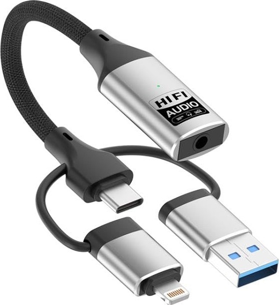 Die Grup Coverzone Lightning Type-C USB Girişli 3.5mm Hi-Fi Ses Dönüştürücü Adaptör | Dac Çipli Harici Ses Kartı | Kulaklık Mikrofon Destekli | Canlı Yayın Vlog Pc Telefon | ZR1206