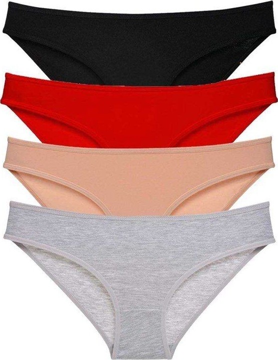 Kuzgun Ticaret 4 Adet Süper Eko Set Likralı Kadın Slip Külot Siyah Kırmızı Ten Gri