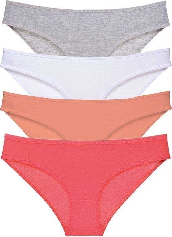 Kuzgun Ticaret 4 Adet Süper Eko Set Likralı Kadın Slip Külot Gri Beyaz Pudra Fuşya