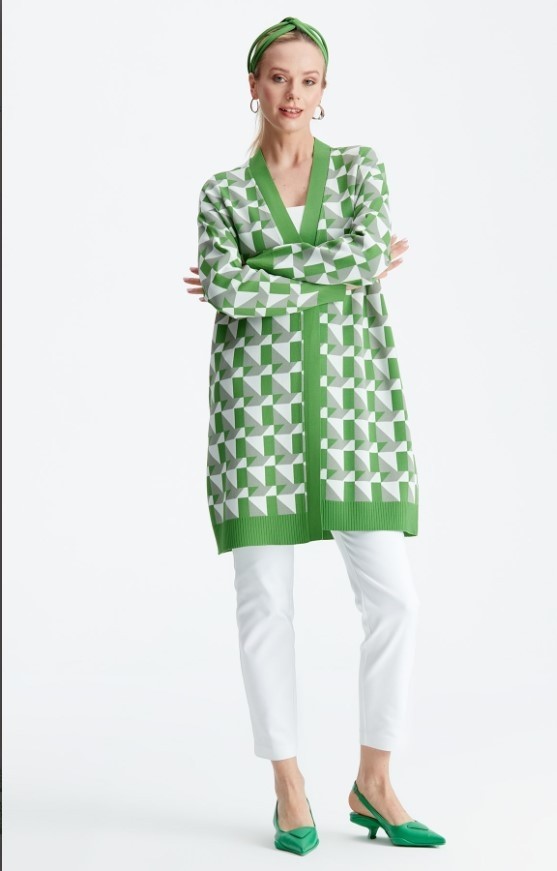Belirtilmemiş 21153 Geometrik Desenli Rayon Hırka görsel 5
