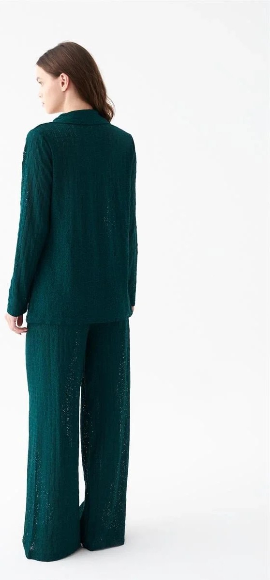 Beruflic Moda Kadın Zümrüt Yeşili Önden Düğmeli Rahat Kesim Pijama Takımı Beruflic görsel 5