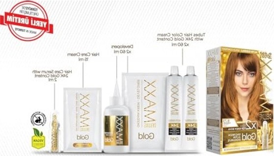 Aesco Maxx Deluxe Gold Serisi 24K Altın Parçacıklı Serum ile 1 Kutu 2 x 50 ml ve Geliştiriciler Saç Boyası (Karamel 8.73)