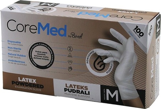 TeknoKapsül Coremed Bimel M Beden Pudralı Muayene Eldiveni 100LÜ