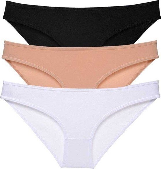 Kuzgun Ticaret 3 Adet Süper Eko Set Likralı Kadın Slip Külot Siyah Ten Beyaz