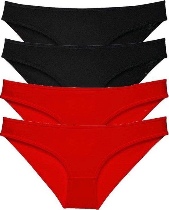 Kuzgun Ticaret 4 Adet Süper Eko Set Likralı Kadın Slip Külot Siyah Kırmızı