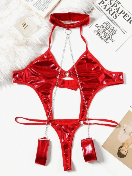 Melonika Secret Fantezi Seksi Zincirli Kelepçeli Lame Gecelik BC5440-K