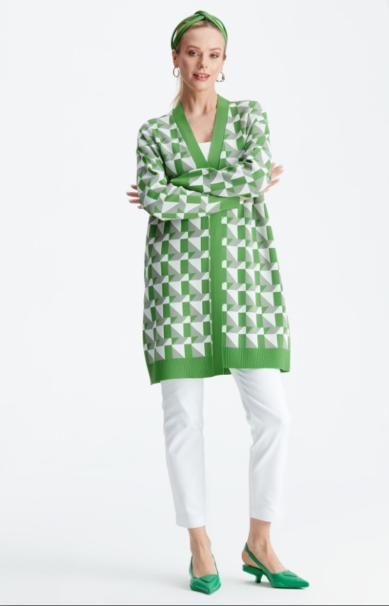 Belirtilmemiş 21153 Geometrik Desenli Rayon Hırka görsel 7