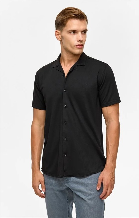 Süvari Siyah Slim Casual Gömlek görsel 2