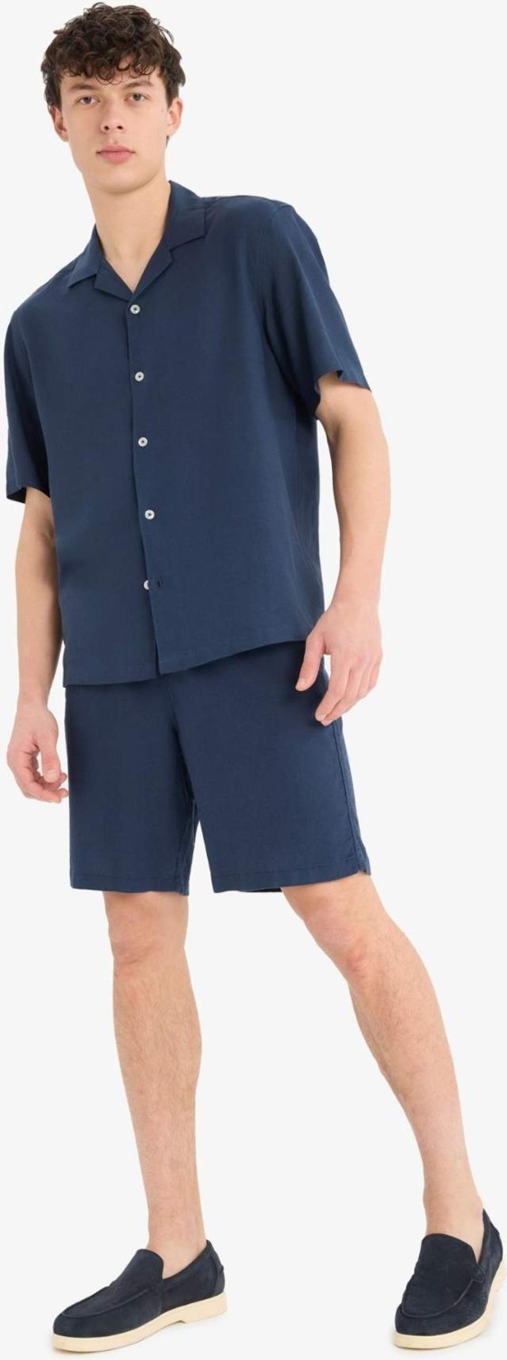 DeFacto Relax Fit Polo Yaka Keten Karışımlı Kısa Kollu Gömlek D9882AX25AU görsel 2