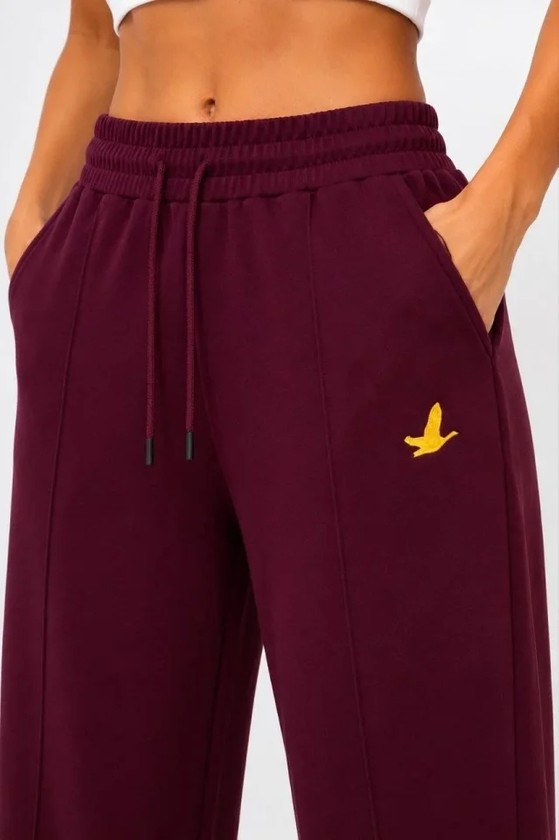 TeknoKapsül Osy Modal Yumuşak Dokulu Cima Dikişli Nakışlı Cepli Oversize Bol Paça Eşofman Altı - Bordo - Bordo / L görsel 5