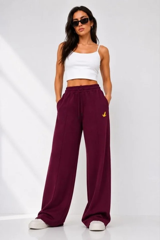 TeknoKapsül Osy Modal Yumuşak Dokulu Cima Dikişli Nakışlı Cepli Oversize Bol Paça Eşofman Altı - Bordo - Bordo / L görsel 7