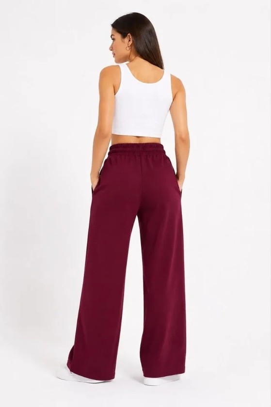 TeknoKapsül Osy Modal Yumuşak Dokulu Nakışlı Cepli Oversize Bol Paça Eşofman Altı - Bordo - Bordo / Xl görsel 3