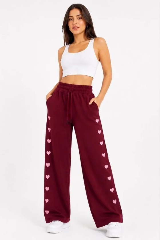 TeknoKapsül Osy Modal Yumuşak Dokulu Nakışlı Cepli Oversize Bol Paça Eşofman Altı - Bordo - Bordo / Xl görsel 4