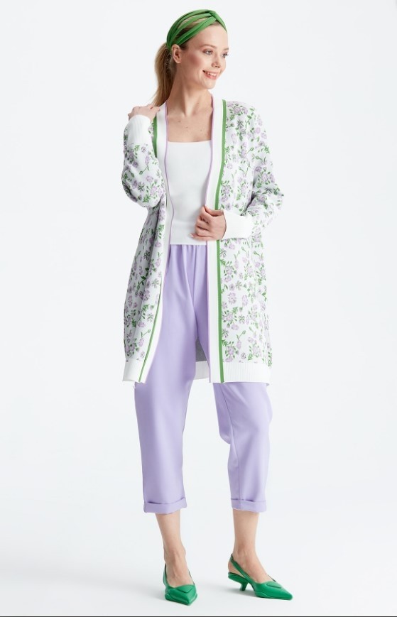 Belirtilmemiş 21161 Çiçek Desenli Rayon Hırka görsel 2
