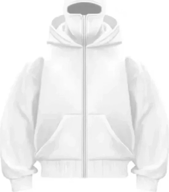 Samuray Ninja Çift Kapşonlu Zıp Fermuarlı Kanguru Çepli Tam Fermuarlı Hoodie Swetshirt - Beyaz