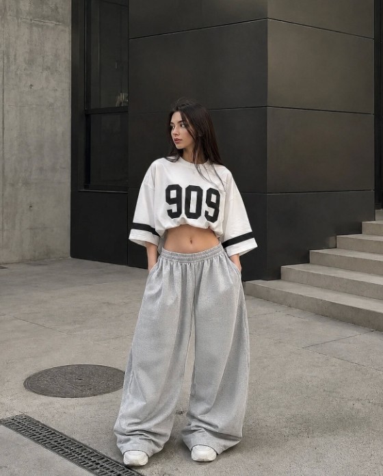 BSBSPOR Baggy Bol Lastikli Paça Eşofman Altı Yüksel Bel Oversize Günlük Model görsel 2