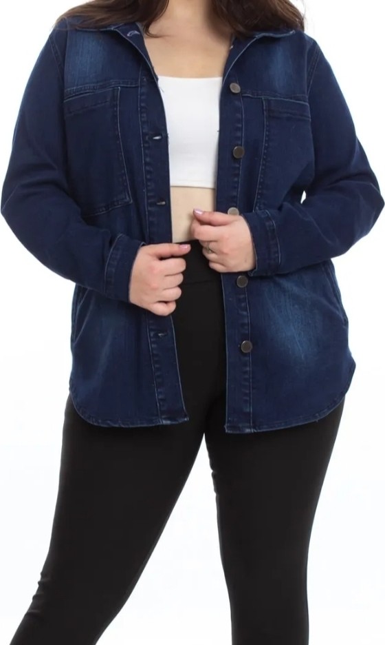 Akşen Giyim Büyük Beden Kadın Koton Denim Kumaş Likralı 4 Cepli Metal Düğmeli 70 cm Boyda Jean Ceket görsel 4