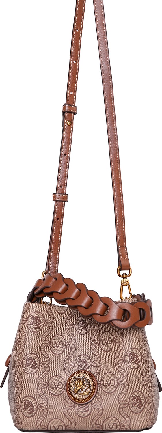 Lêvi D'or Monogram Baskılı Örme Kulp Detaylı Küçük Boy Kadın El Çantası Camel görsel 2