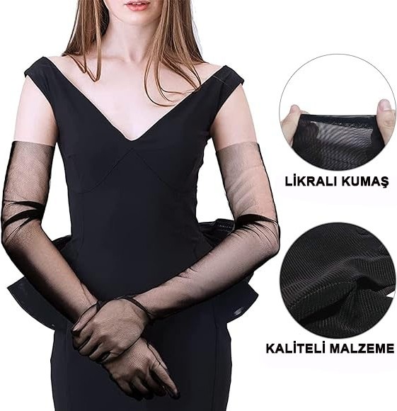 TeknoKapsül Uzun Boy Likralı Siyah Renk Yetişkin Mega Tül Eldiven 53 cm (5643) görsel 4