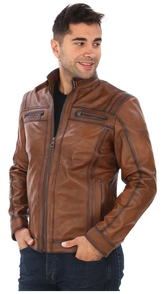 Sanalbolluk Spor Model Erkek Deri Mont Taba Renk görsel 2
