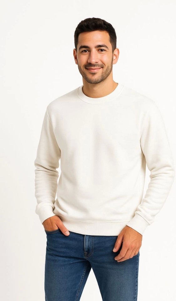 Janes Erkek Üç Iplik Düz Bisiklet Yaka Sweatshirt - Beyaz görsel 3