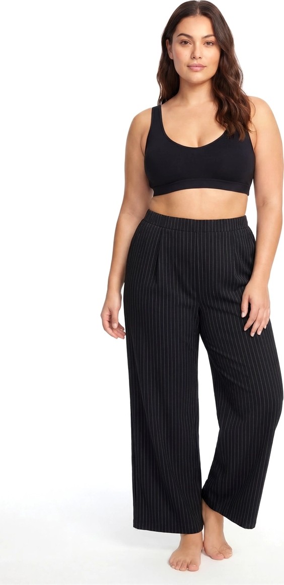 mery Kadın Siyah Ince Çizgili Büyük Beden Cepli Pijama Altı Mery