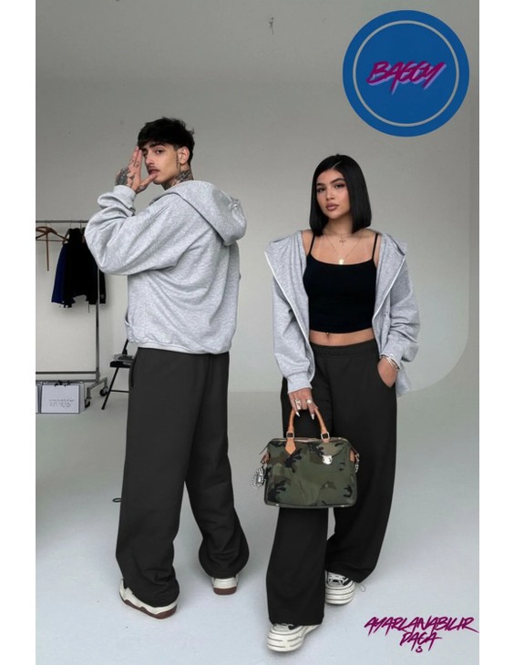 BSBSPOR Baggy Bol Lastikli Paça Eşofman Altı Yüksel Bel Oversize Günlük Model görsel 7