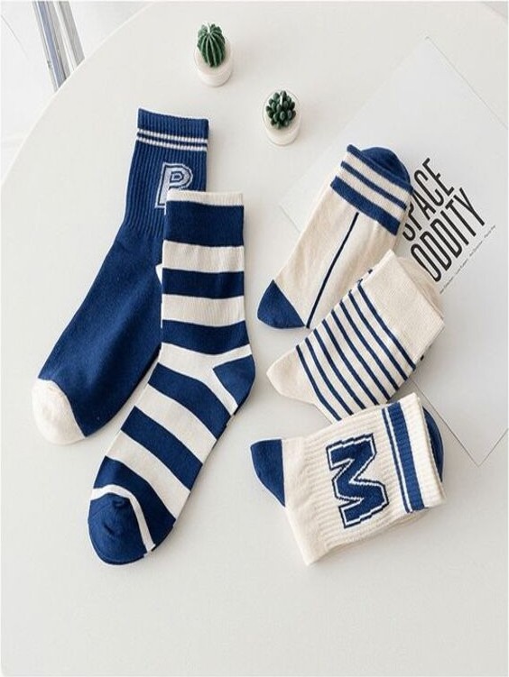 Sky Socks 5'li Ekonomik Paket Mavi Çizgili Desenli Kokulu Soket Çorap Seti görsel 4