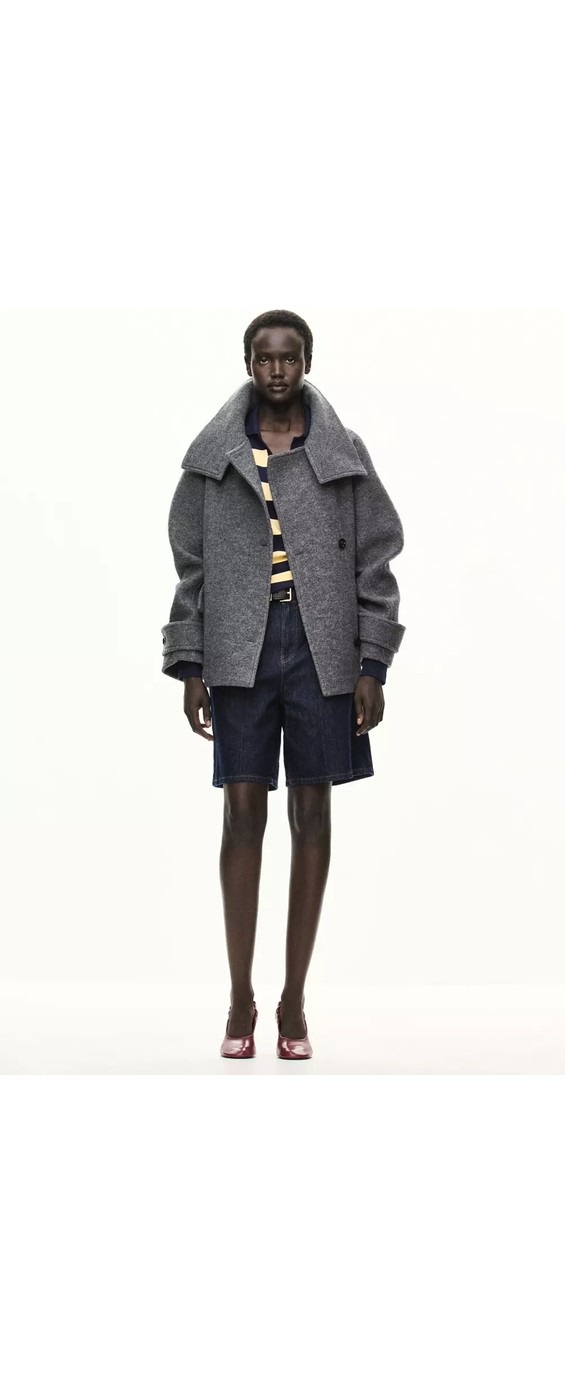 Mango 100% Wool High-Neck Coat görsel 8