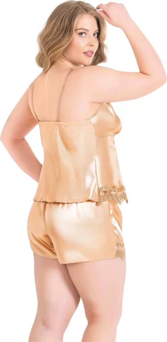 bebekokusu Büyük Beden Gold Saten Babydoll Şort Takımı görsel 2