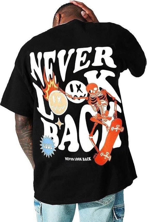 Fantastik Store Erkek Baskılı T-Shirt Kısa Kol Bisiklet Yaka Regular Fit Rahat Kalıp Tişört - Siyah görsel 3