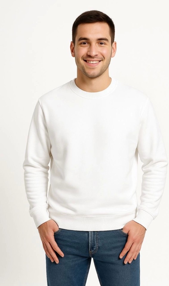 Janes Erkek Üç Iplik Düz Bisiklet Yaka Sweatshirt - Beyaz görsel 2