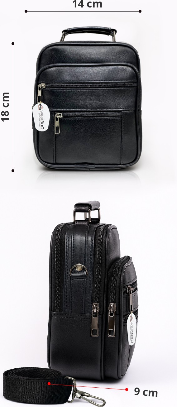 Westbag Erkek Siyah Çelik Kasalı Hakiki Deri El ve Omuz Çantası Ayarlanabilir Askılı görsel 4